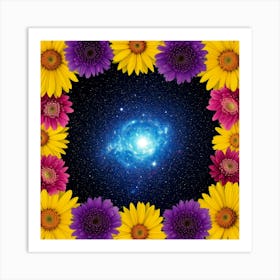 Galaxy And Flowers Art Print