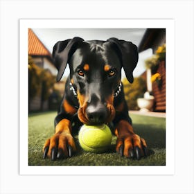 Doberman Dog With Tennis Ball Art Print