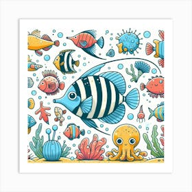 Doodle Fish Set Art Print