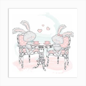 Rabbits At Tea Children's Art Print