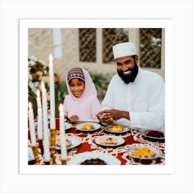 Muslim Family Having Dinner Art Print