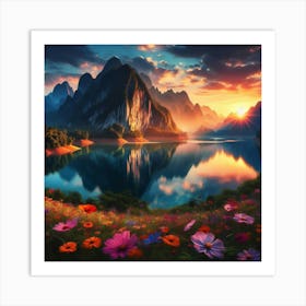 Sunset In The Mountains Art Print