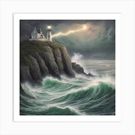 Lightning On The Cliff Landscape Art Print