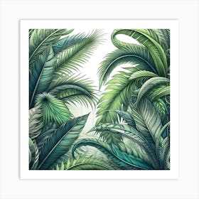 Tropical Green Palm Leaves Art Print