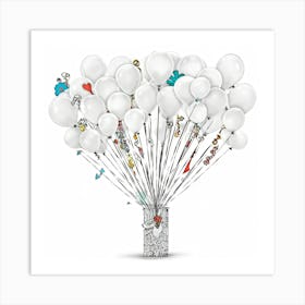 An Octane Rendered Abstract Whimsical Bunch Of Hand Drawn White Balloons Each Decorated With Int (4) Art Print