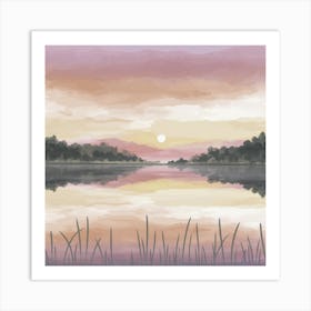 A Lake With A Beautiful Sunrise Art Print