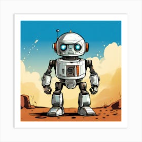 Robot Desert Gigantic Heat Battle Cartoon Figure Nature Drawing Art Print