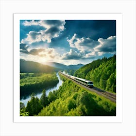 Travel Sky Train Scenery Forest Summer Landscape View Freight Bay Sunlight Green Beautif (10) Art Print