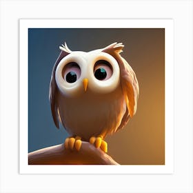 Cute Brown Owl 3d Illustration Art Print