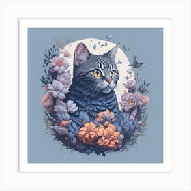 Cat In Flowers 5 Art Print