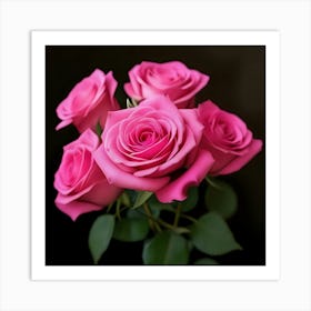 Pink Roses On Black Background 1 Art Print