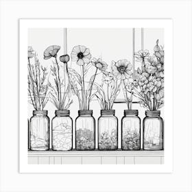 Flower Jars Line Art Print(2) Art Print