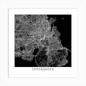 Copenhagen Black And White Map Square Art Print
