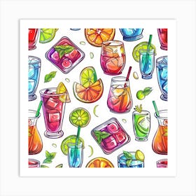 Seamless Pattern With Colorful Drinks 3 Art Print