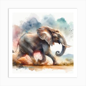 Elephant In Motion, Elephant Watercolour Art Print 4 Art Print