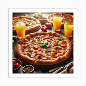 Pizzas And Drinks Art Print