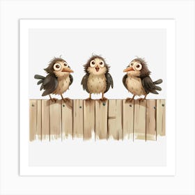 Three Birds On A Fence Art Print