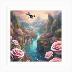 Pink Roses In The Mountains Art Print