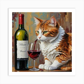 Cat Drinking Wine 1 Art Print