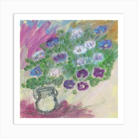 Floral Arrangement hand painted floral flowers square impressionism expressive maximalism square bedroom living room kitchen Art Print