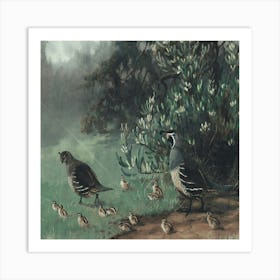 Quail And Chicks Art Print