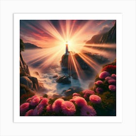 Lighthouse At Sunset Art Print