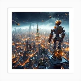 Robot In The City Art Print