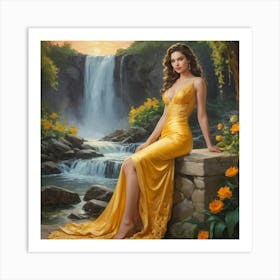 Golden Girl In Yellow Dress Art Print