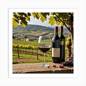 French Red Wine Generate An Image Of A Glass Of Red Wine With A Rustic Vineyard In The Background Sh 1905701868 Art Print