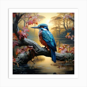 Kingfisher On A Branch Art Print