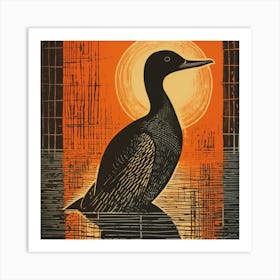 Retro Bird Lithograph Loon 1 Art Print