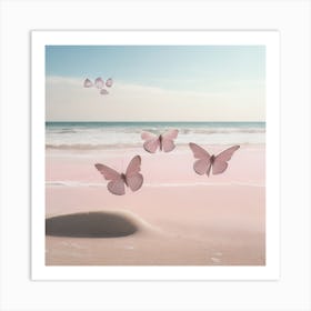 Pink Butterflies On The Beach Art Print