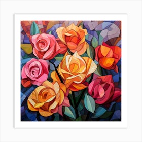 Stained Glass Roses 7 Art Print