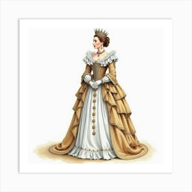 Elegant Queen Elizabeth I Captured In Watercolor, Showcasing Her Grandeur 1 Art Print