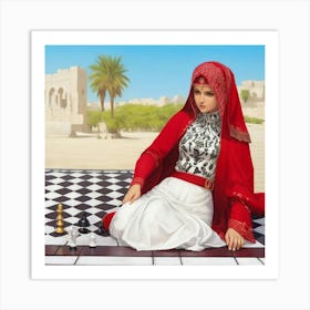 oman on Chessboard Canvas Print, Chessboard Seated Woman Art Print, Woman on Chessboard Masterpiece, Canvas Print, Chess Lover Gift, Chess Art Print