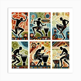 Tribal African Art men silhouettes Art Print