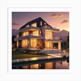 Modern House At Dusk 5 Art Print