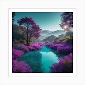 Purple Flowers In A River Art Print