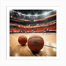 Two Basketballs On The Court Art Print