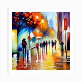 People Walking In The Rain Art Print