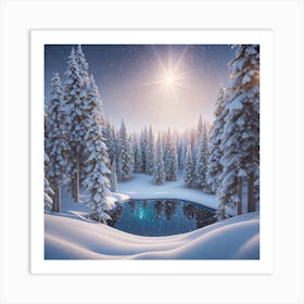Winter Forest With Visible Horizon And Stars From Above Drone View Perfect Composition Beautiful Art Print