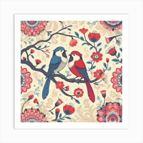 Floral Pattern With Birds Art Print