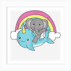 Narwhal Cute Whale With Elephant Ocean Unicorn Kawaii Art Print