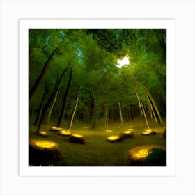 A Moonlit Forest Clearing Where Fireflies Weave A Celestial Tapestry Illuminating An Ancient Moss (1) Art Print