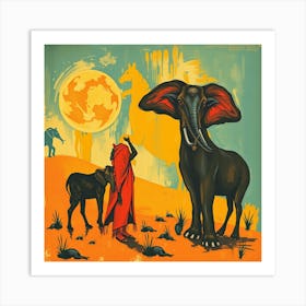 Elephants In The Desert Art Print