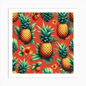 Pineapples On Red Background Art Print