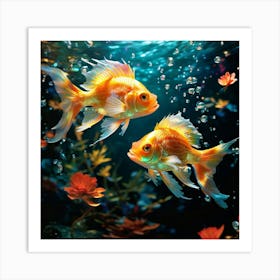 Golden Fishes With Shimmering Scales Iridescent Light Reflection Elaborate Flowing Fins Grace Vi 694660900 Art Print