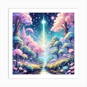 A Fantasy Forest With Twinkling Stars In Pastel Tone Square Composition 144 Art Print