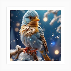 Blue Bird In Snow Art Print