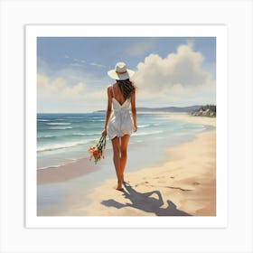 Woman Walking In The Beach Painting Art Print 2 Art Print